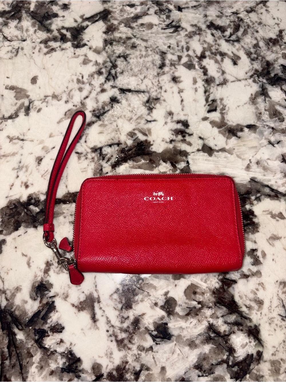 Coach Red Pebble Leather Double Zip Wallet Wristlet